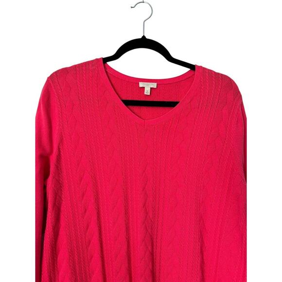 Talbots Sweater Womens Sz 1X Pink Cotton Long Sleeve Cable Knit V-Neck Pullover - Picture 2 of 10